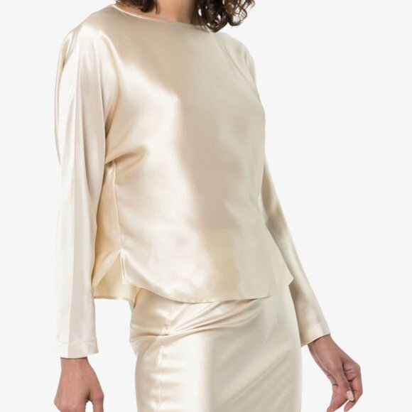Nili Lotan $495 Reade Dune Batwing 💯 Silk Blouse Champagne Yellow Gold - Picture 2 of 7